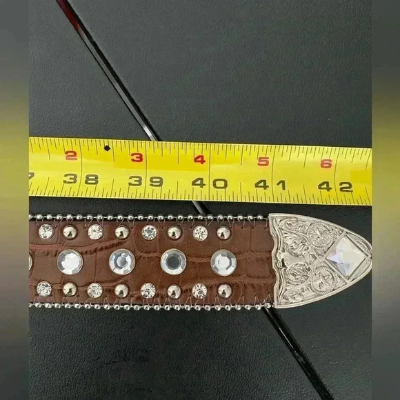 Vintage Western Leather Studded Rhinestone Belt Cowgirl New Boho Festival - Picture 7 of 10
